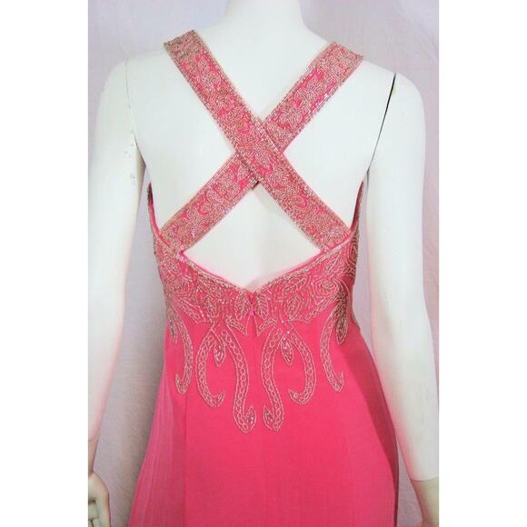 Oleg Cassini Pink Crystal Beaded Formal Gown Dress - Picture 8 of 11